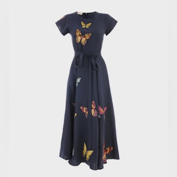 FANM MON Papiyon Linen Butterfly Embroidery Maxi Dress Plus Size XXL Gorgeous - Picture 1 of 9
